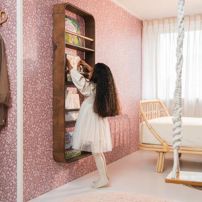 Novie montessori rond boekenrek kinderkamer | 4 planken - Wengé gebeitst - toddie.nl ®