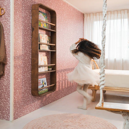 Novie montessori rond boekenrek kinderkamer | 4 planken - Wengé gebeitst - toddie.nl ®