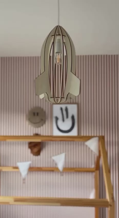 Houten hanglamp kinderkamer | Raket - blank