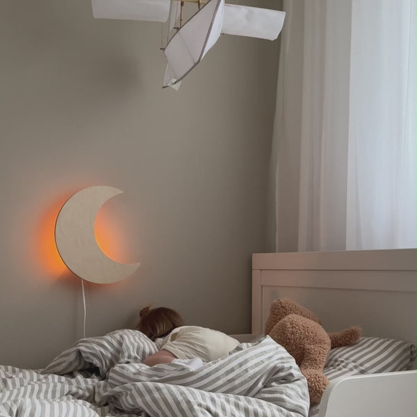 Houten wandlamp kinderkamer | Maan - blank