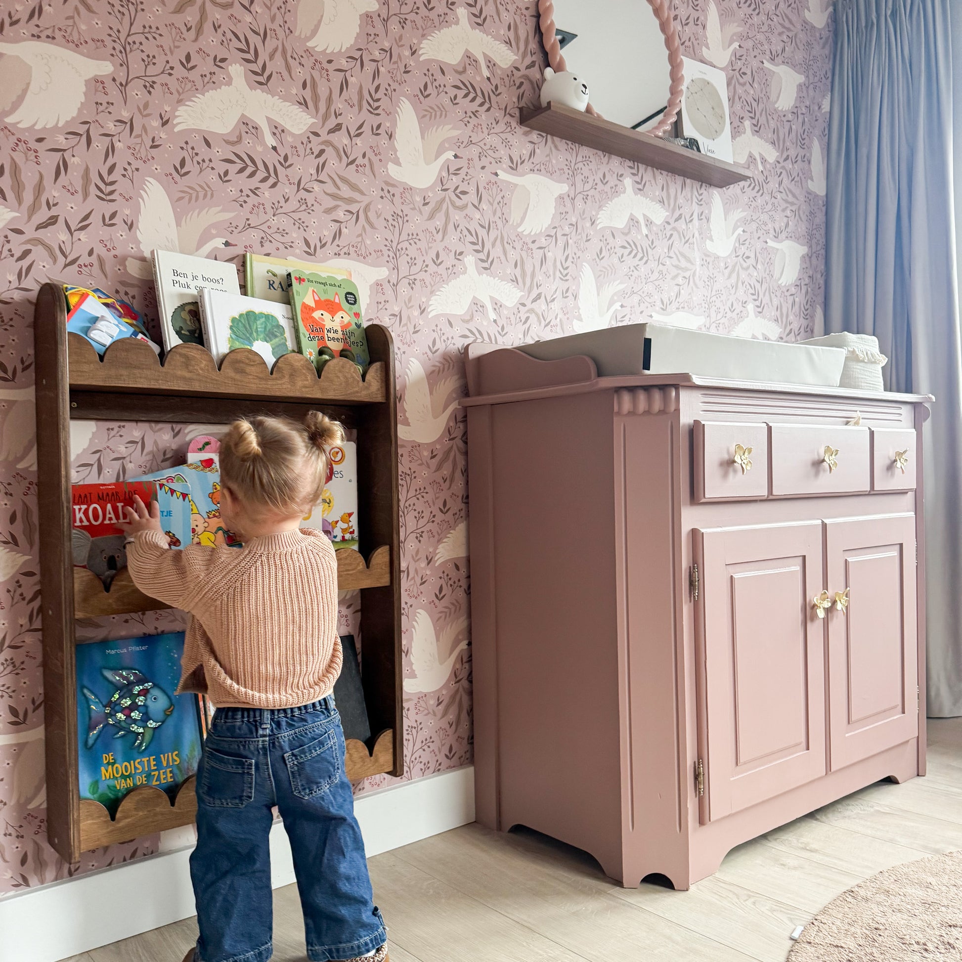 Bubble Montessori boekenrek kinderkamer | 3 planken - Wengé - toddie.nl ®