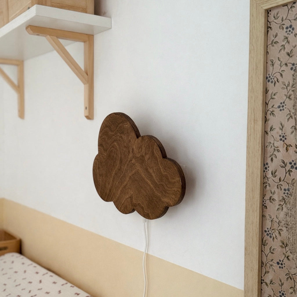 Houten wandlamp kinderkamer | Wolkie - Wengé (walnoot) - toddie.nl ®