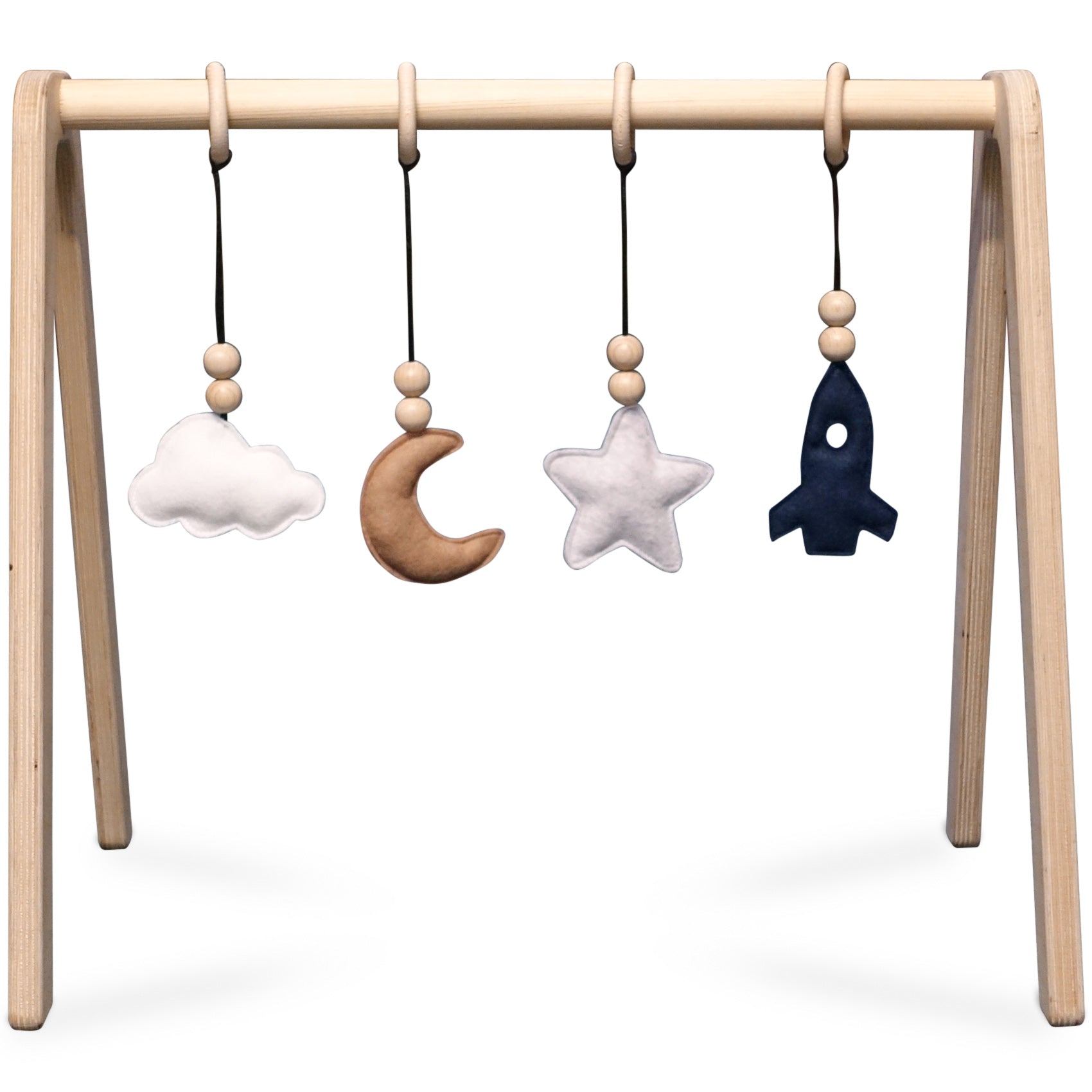 Blank houten babygym , met ruimte hangers , speelboog massief hout - toddie.nl