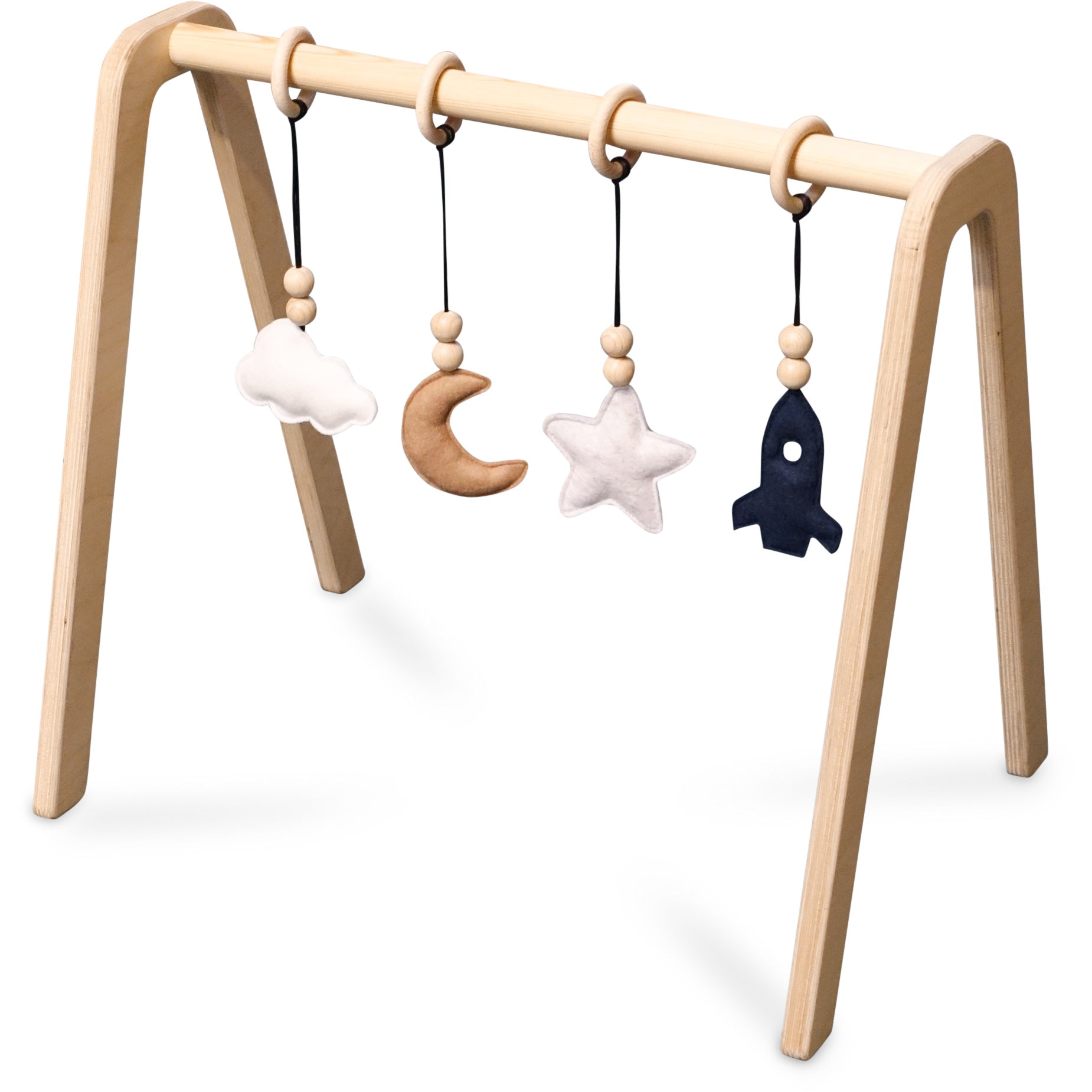 Blank houten babygym , met ruimte hangers , speelboog massief hout - toddie.nl