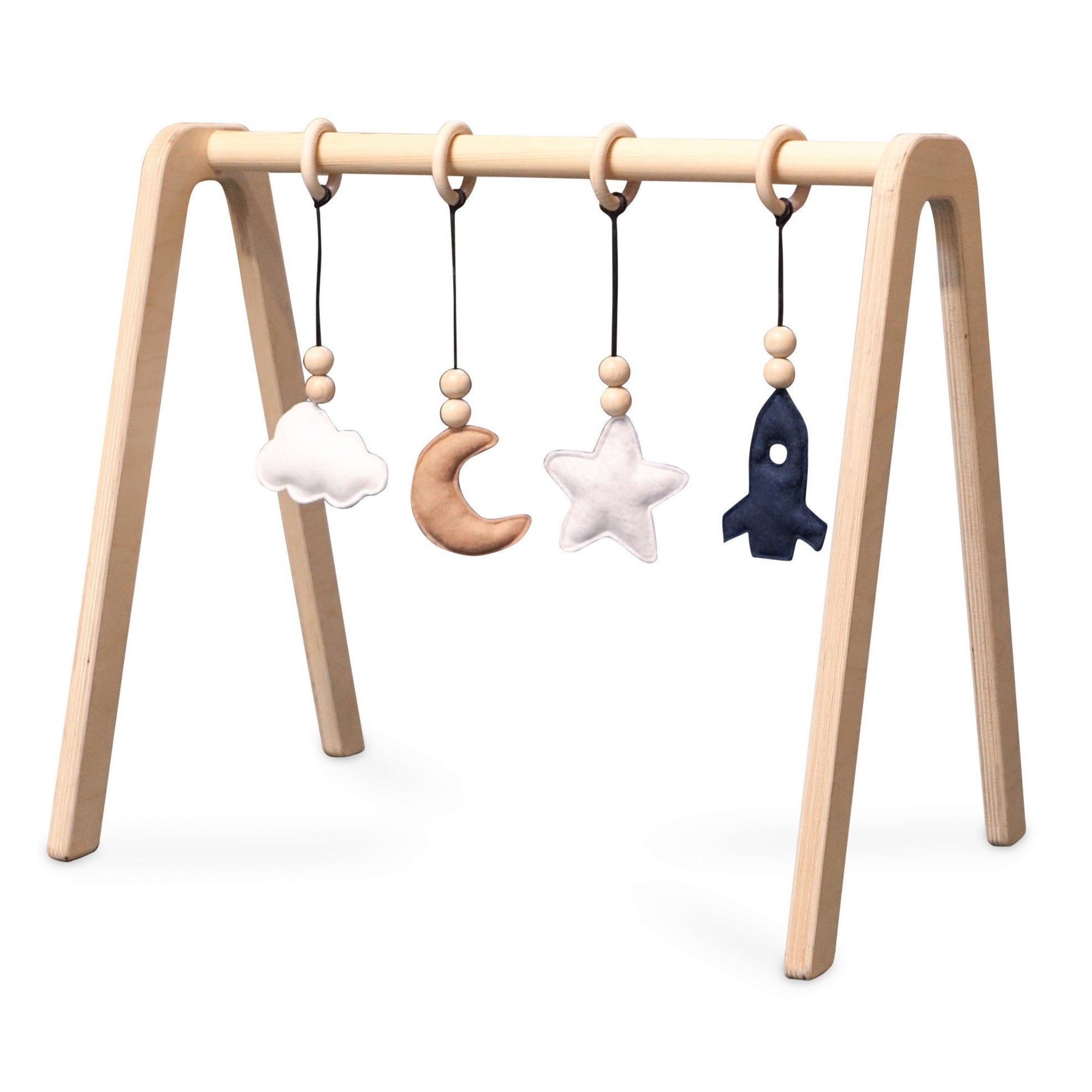 Blank houten babygym , met ruimte hangers , speelboog massief hout - toddie.nl