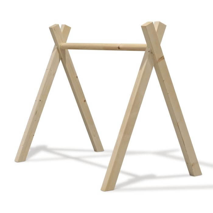 Blank houten babygym, zonder hangers (apart verkrijgbaar), Tipi vorm massief hout - toddie.nl