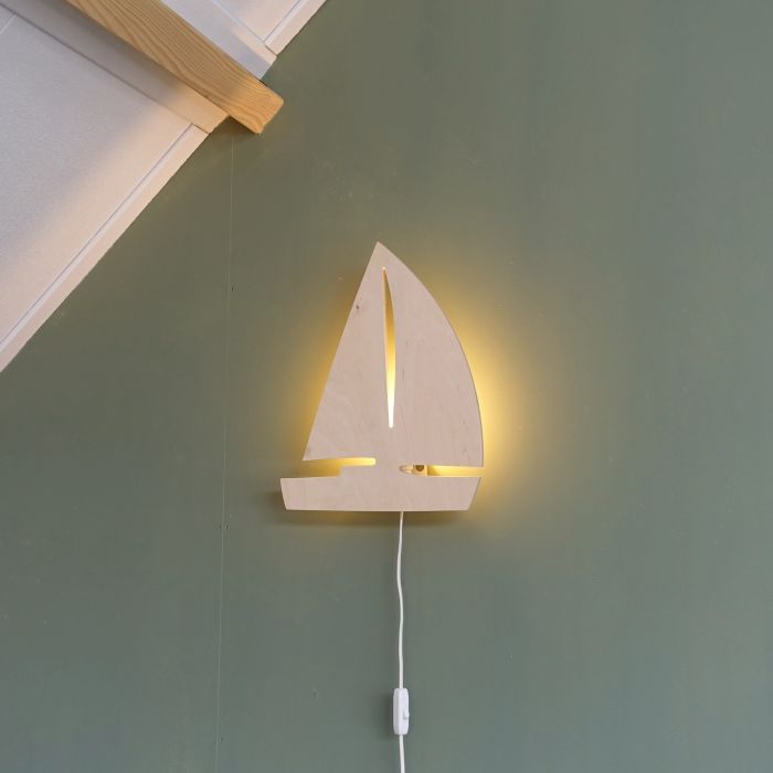 Houten wandlamp kinderkamer | Zeilboot - toddie.nl