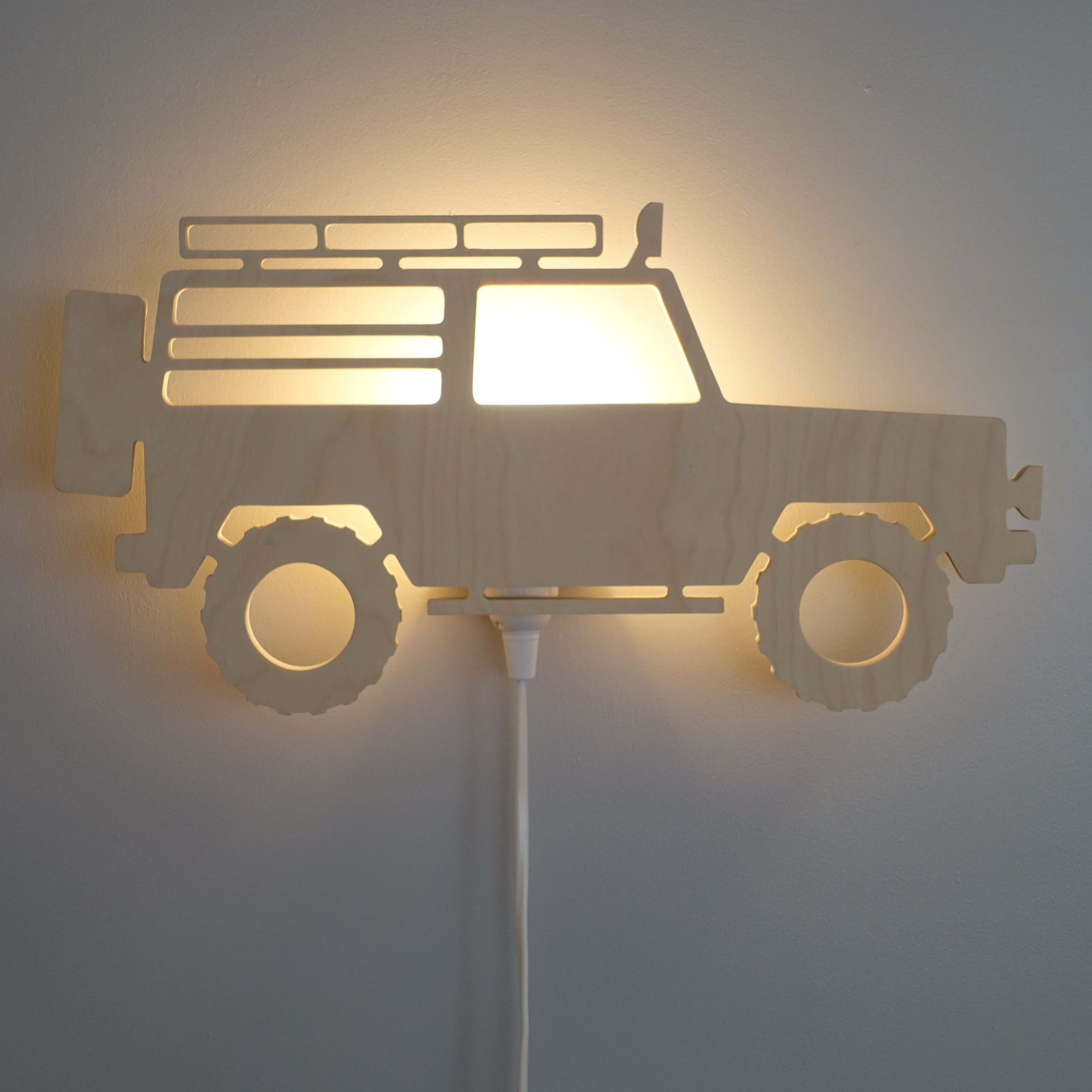 Houten wandlamp kinderkamer | 4x4 Jeep - toddie.nl