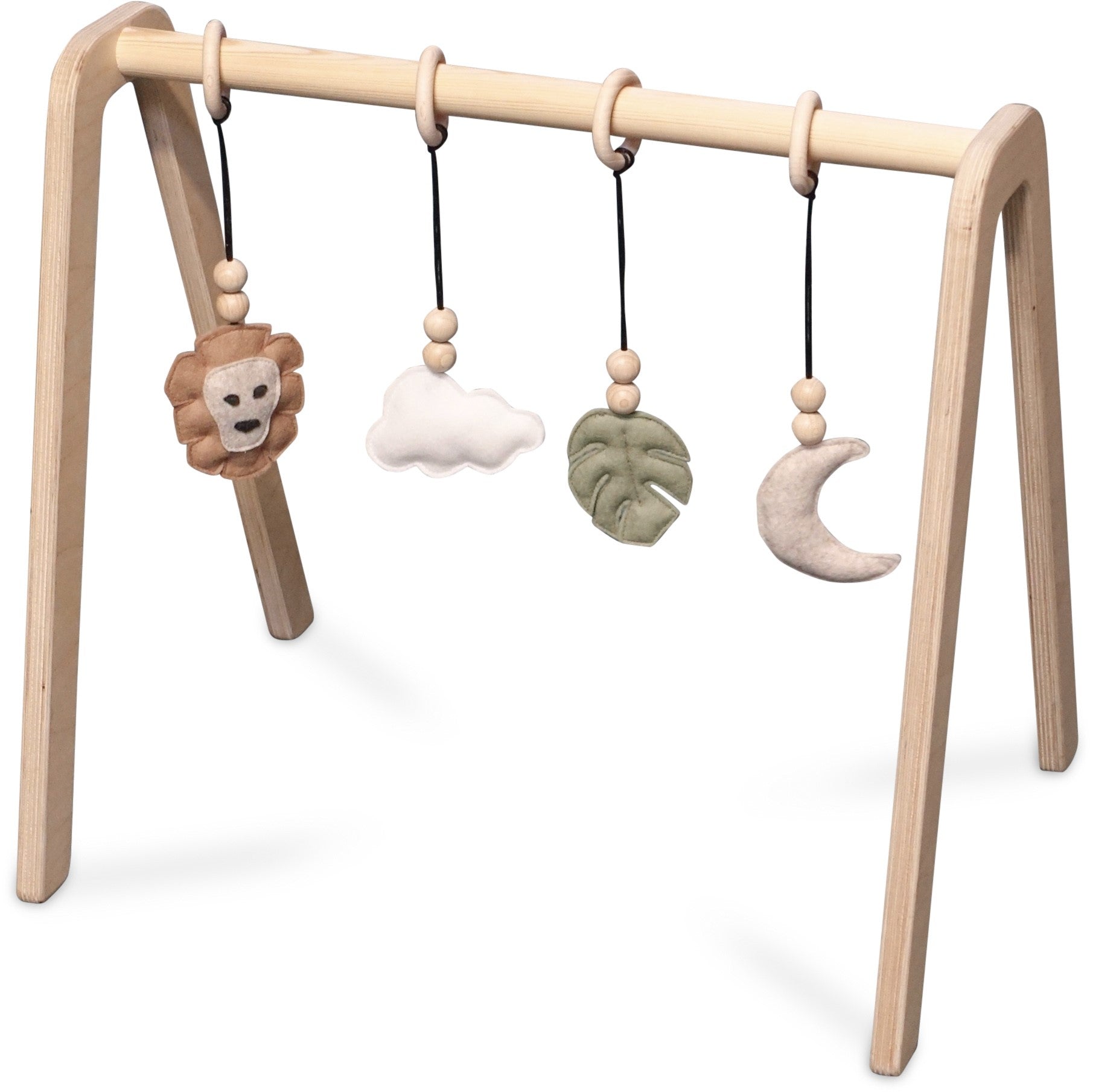 Blank houten babygym, met jungle hangers, speelboog massief hout - toddie.nl