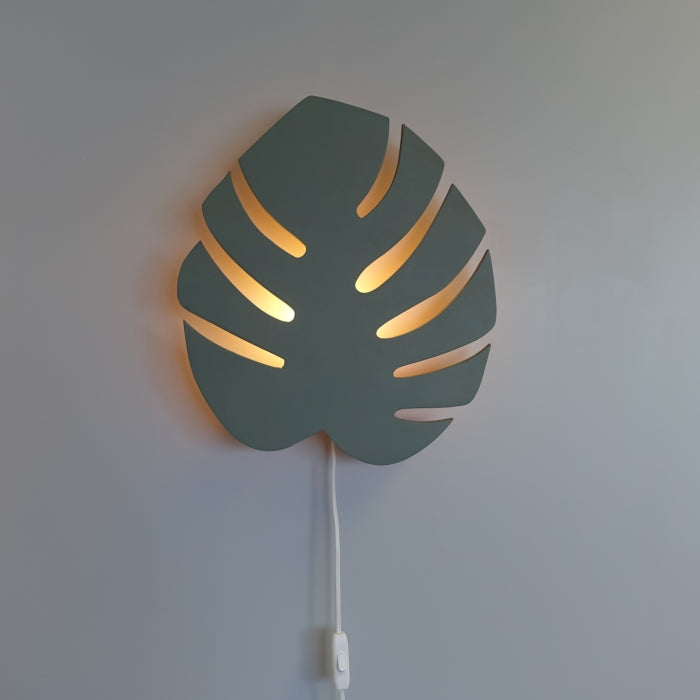 Houten wandlamp kinderkamer | Monstera blad groen - toddie.nl