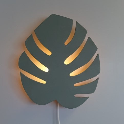 Houten wandlamp kinderkamer | Monstera blad groen - toddie.nl