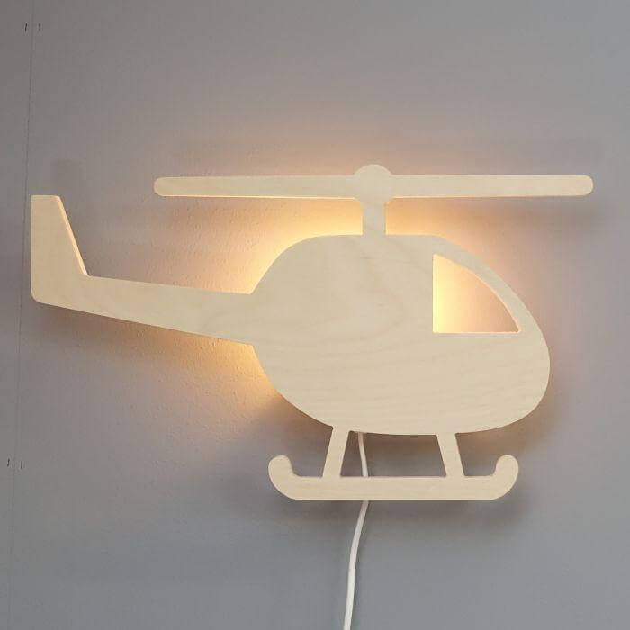 Houten wandlamp kinderkamer | Helikopter - toddie.nl