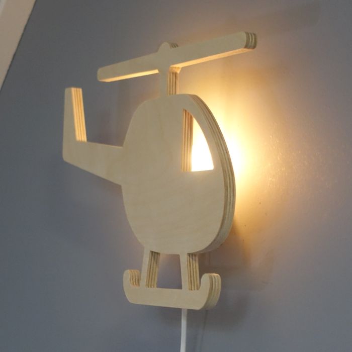 Houten wandlamp kinderkamer | Helikopter - toddie.nl