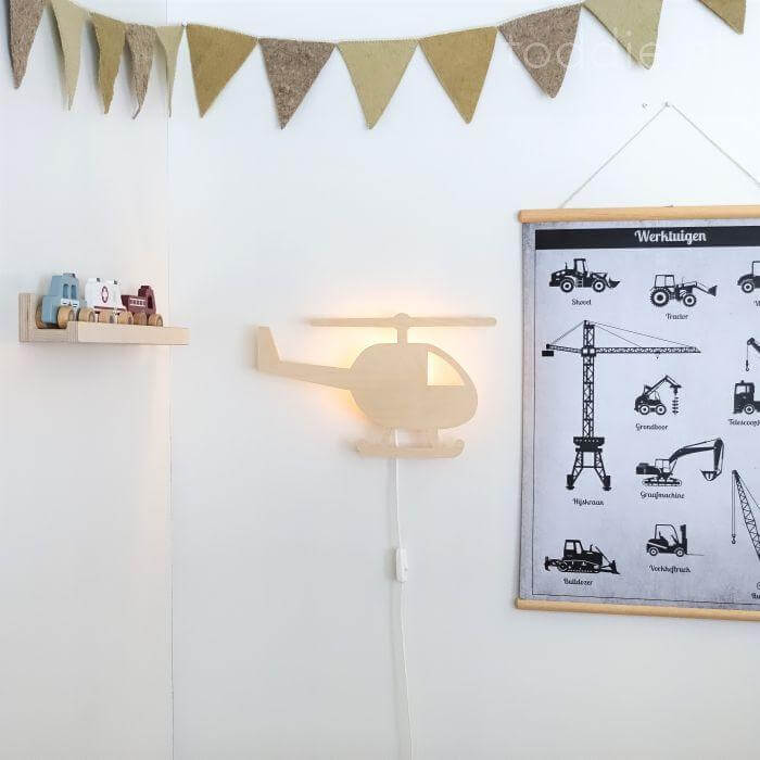 Houten wandlamp kinderkamer | Helikopter - toddie.nl