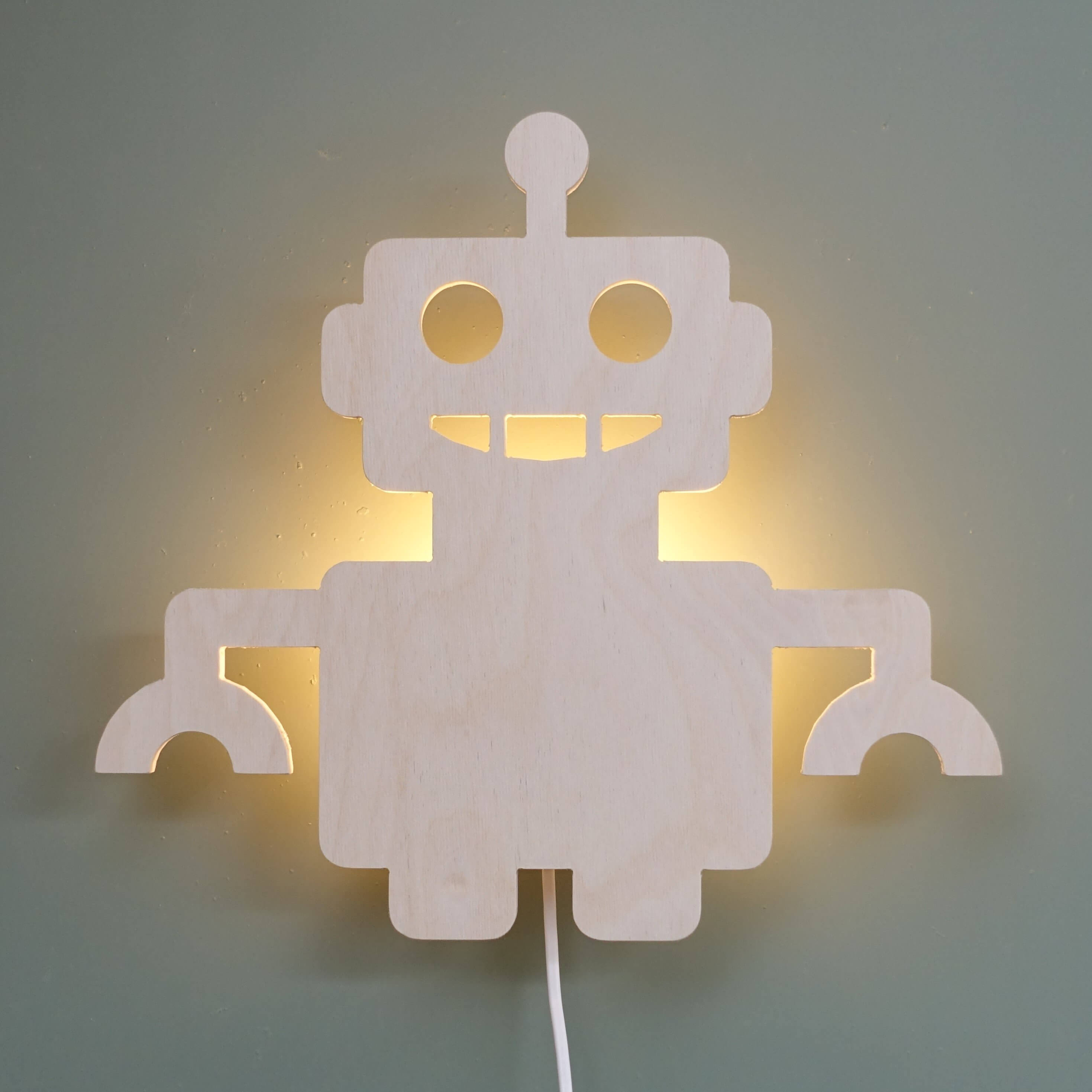 Houten wandlamp kinderkamer | Robot - toddie.nl