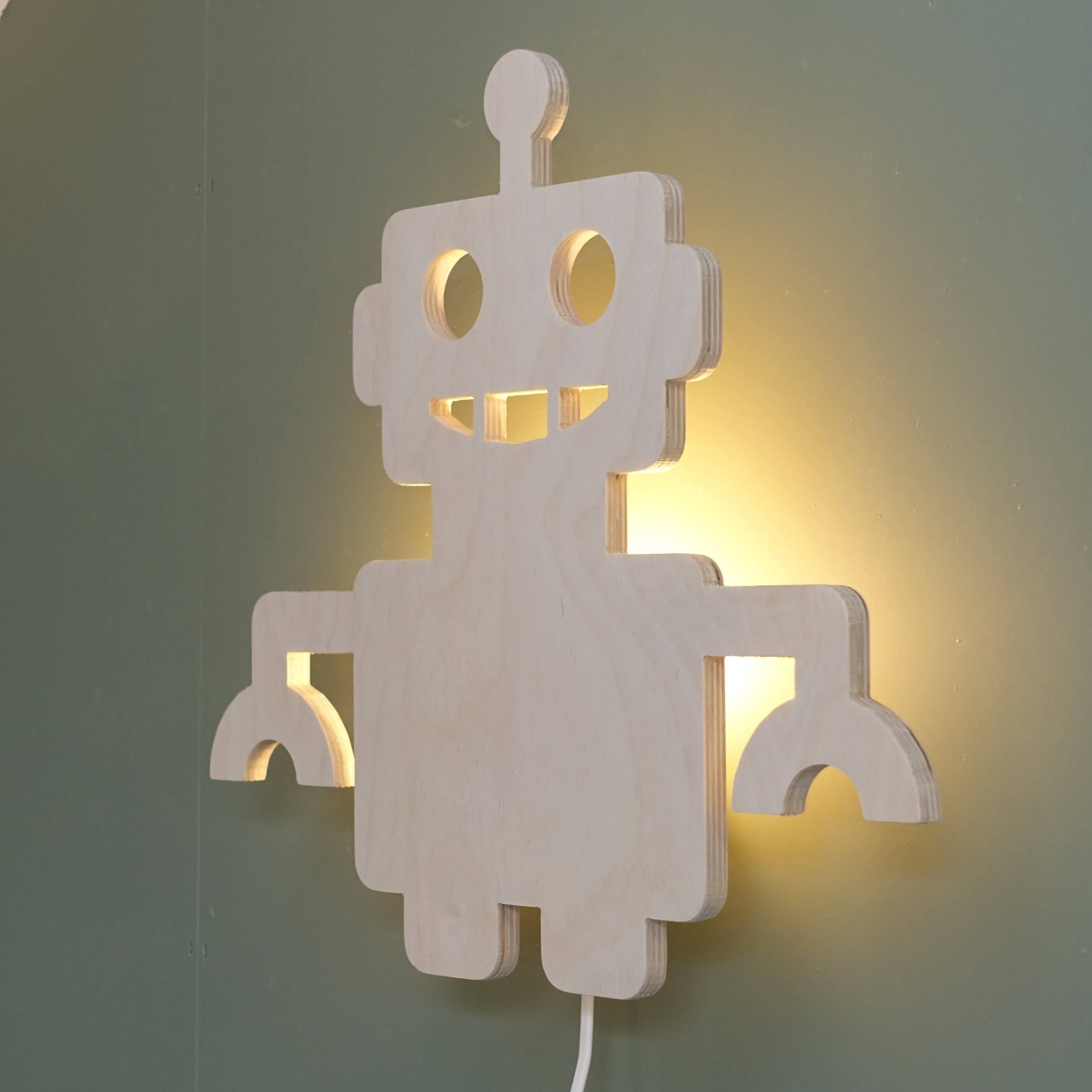 Houten wandlamp kinderkamer | Robot - toddie.nl