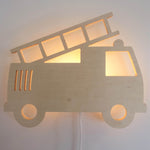 Houten wandlamp kinderkamer | Brandweerwagen - blank