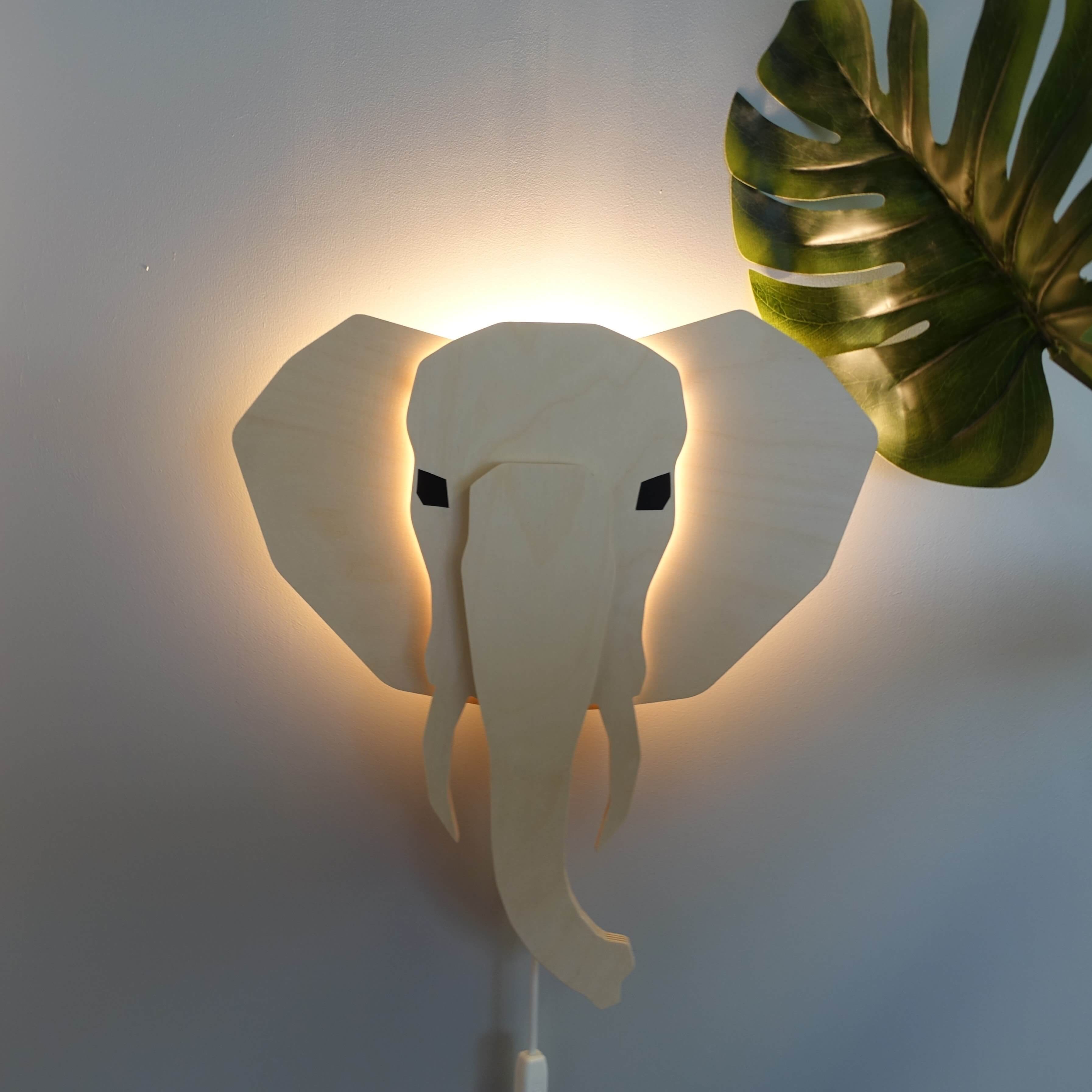Houten wandlamp kinderkamer | Olifant 3D - toddie.nl