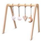 Houten babygym | Massief houten speelboog met natuur hangers - blank