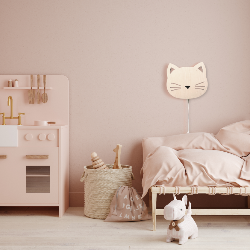 Houten wandlamp kinderkamer | Kat - toddie.nl