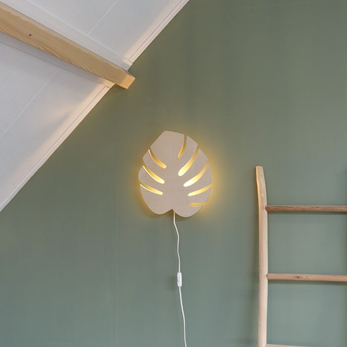 Houten wandlamp kinderkamer | Monstera blad - toddie.nl
