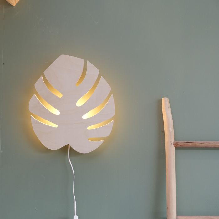 Houten wandlamp kinderkamer | Monstera blad - toddie.nl