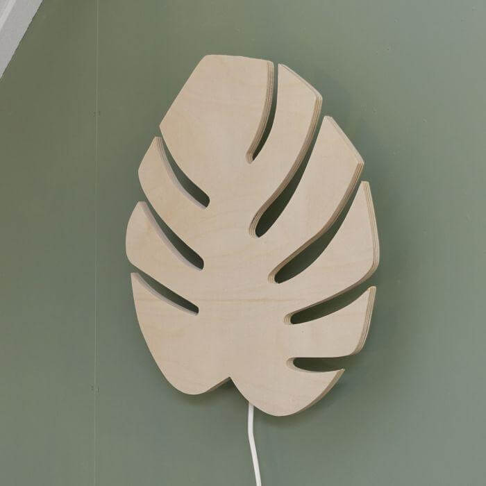 Houten wandlamp kinderkamer | Monstera blad - toddie.nl