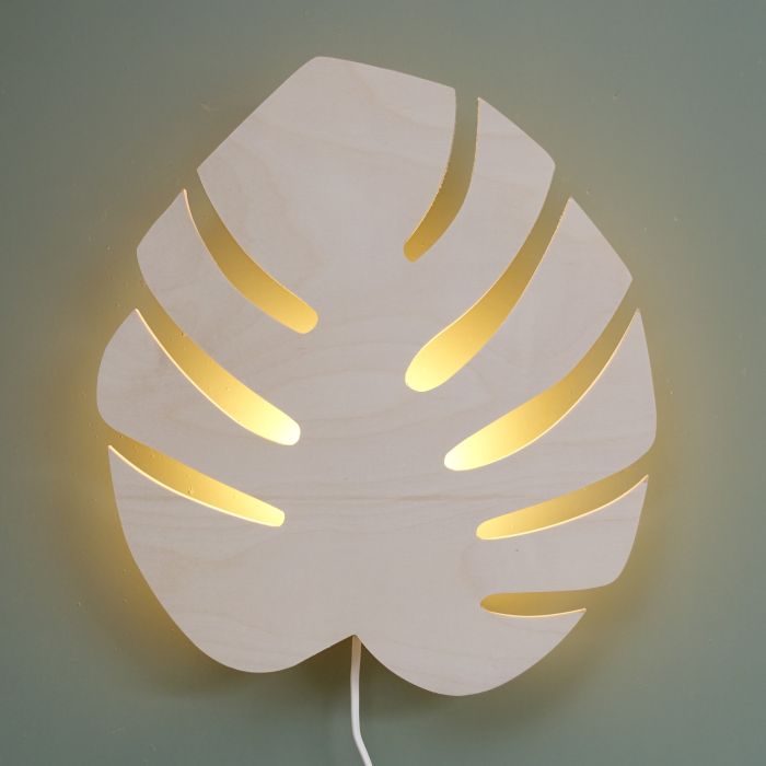 Houten wandlamp kinderkamer | Monstera blad - toddie.nl