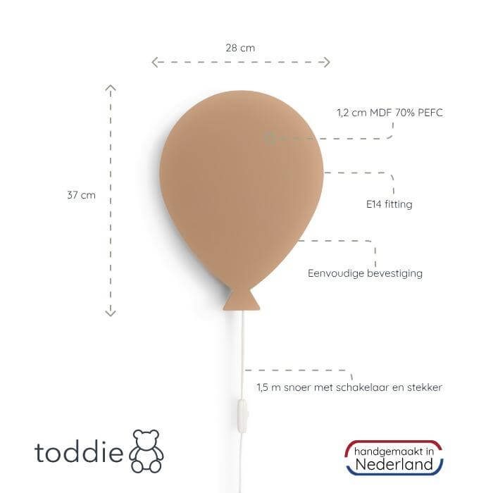 Houten wandlamp kinderkamer | Ballon - Spiced Honey - toddie.nl