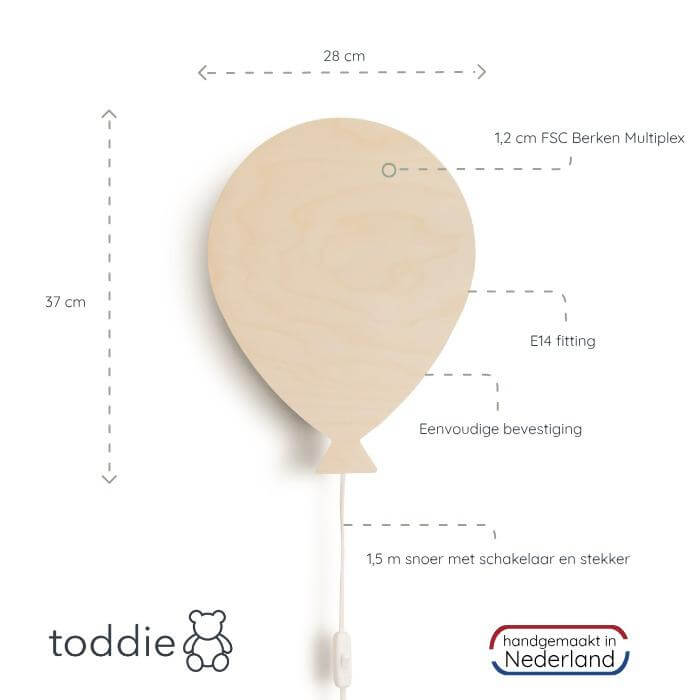 Houten wandlamp kinderkamer | Ballon - toddie.nl