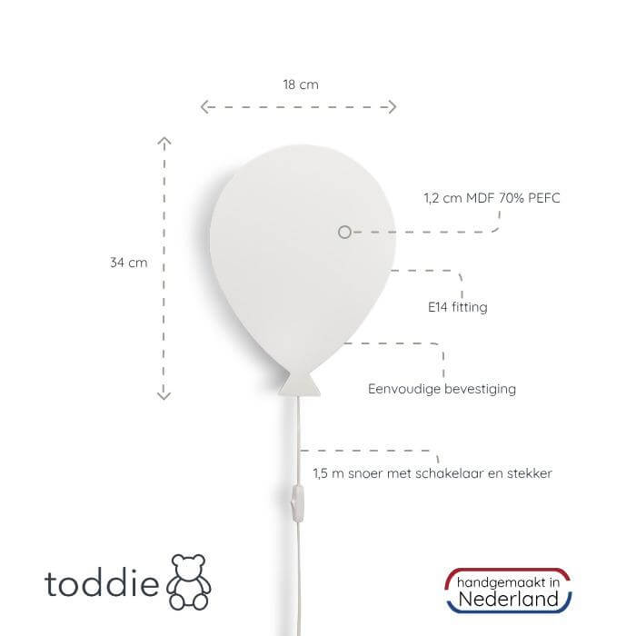 Houten wandlamp kinderkamer | Ballon - Wit - toddie.nl