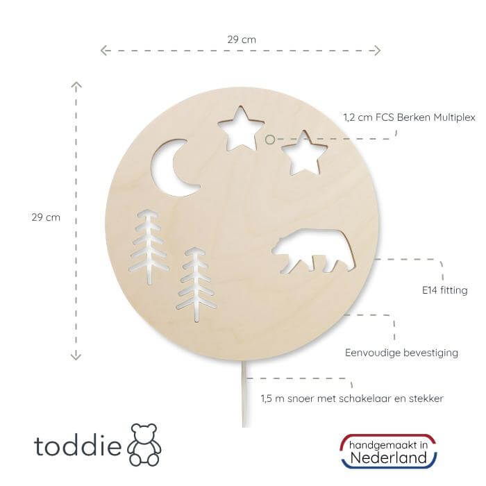 Houten wandlamp kinderkamer | Bosdieren - toddie.nl