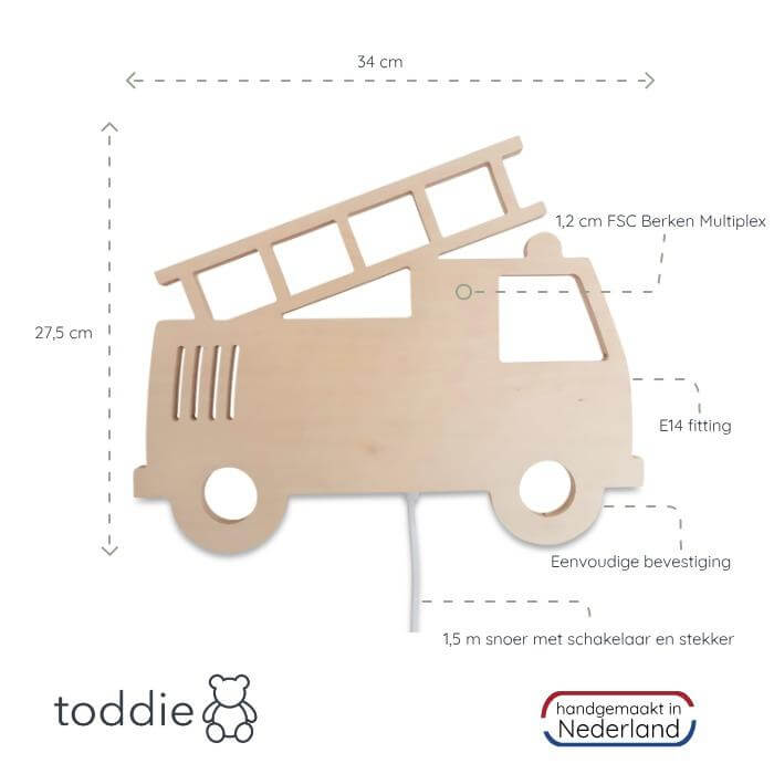 Houten wandlamp kinderkamer | Brandweerwagen - toddie.nl