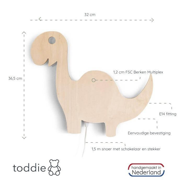 Houten wandlamp kinderkamer | Dino - multiplex - toddie.nl