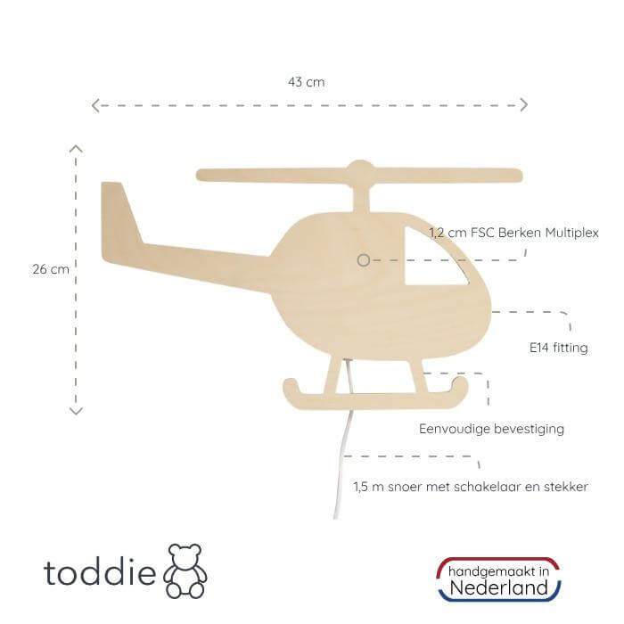 Houten wandlamp kinderkamer | Helikopter - toddie.nl