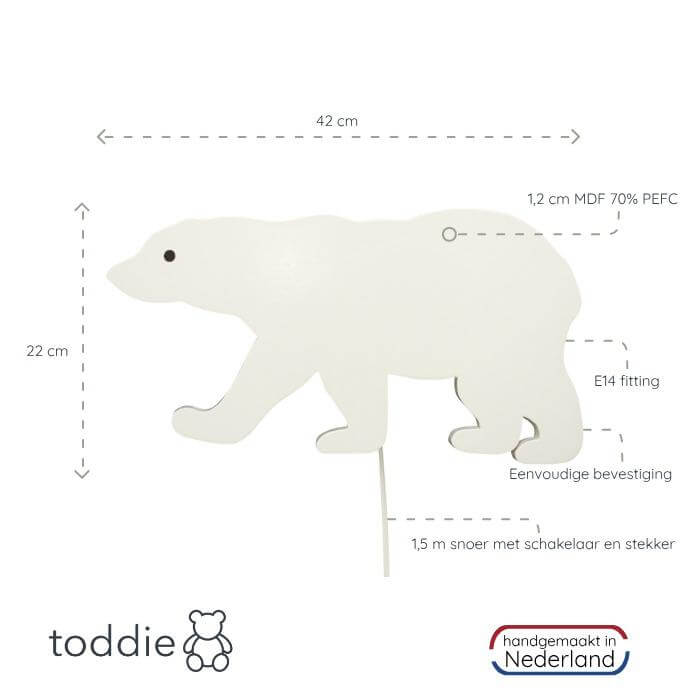 Houten wandlamp kinderkamer | Ijsbeer - toddie.nl