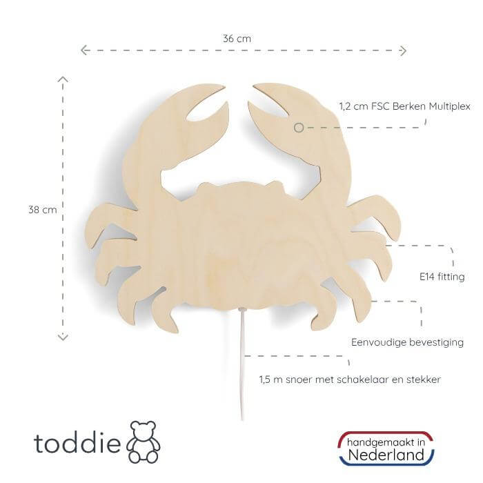 Houten wandlamp kinderkamer | krab multiplex - toddie.nl