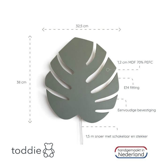 Houten wandlamp kinderkamer | Monstera blad groen - toddie.nl