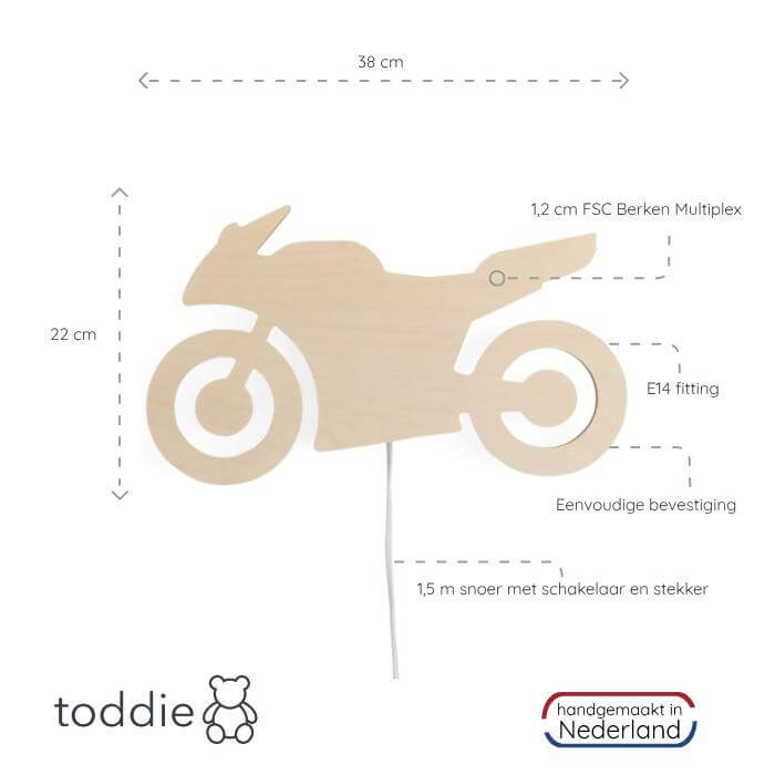 Houten wandlamp kinderkamer | Motor - toddie.nl