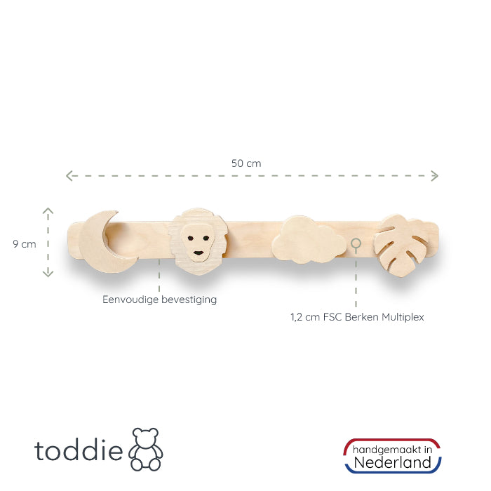 Blank houten kapstok kinderkamer | Jungle - toddie.nl