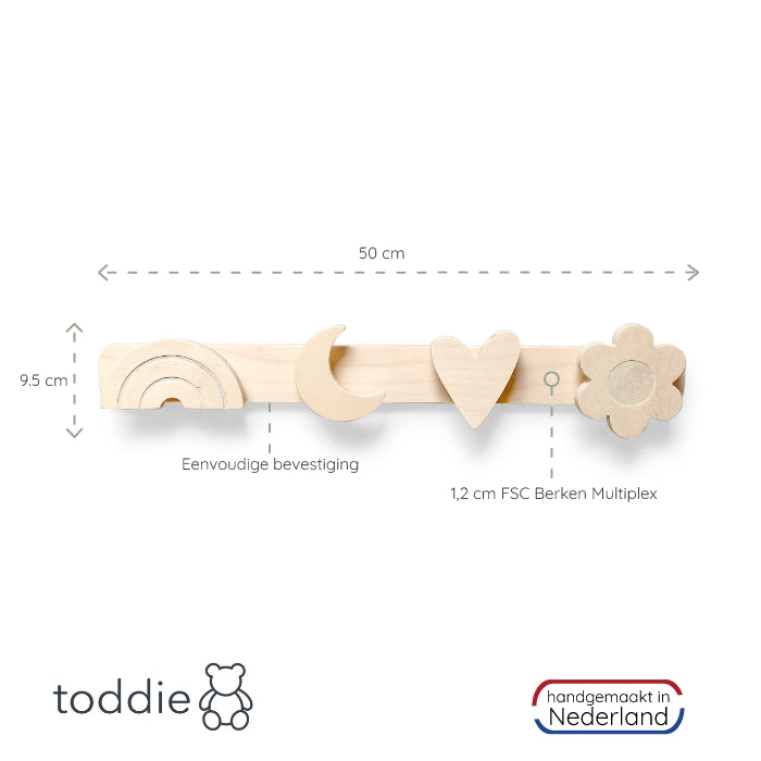 Blank houten kapstok kinderkamer | meisje - toddie.nl