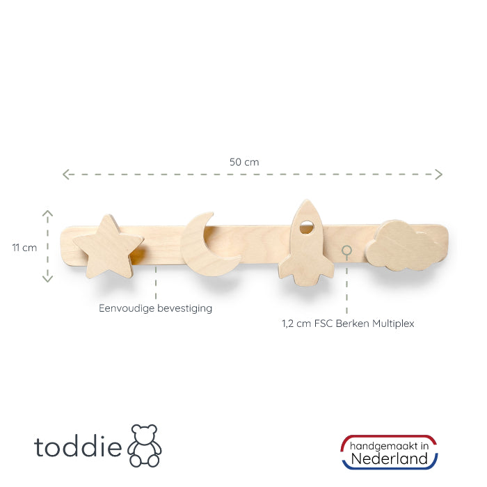 Blank houten kapstok kinderkamer | Ruimte - toddie.nl