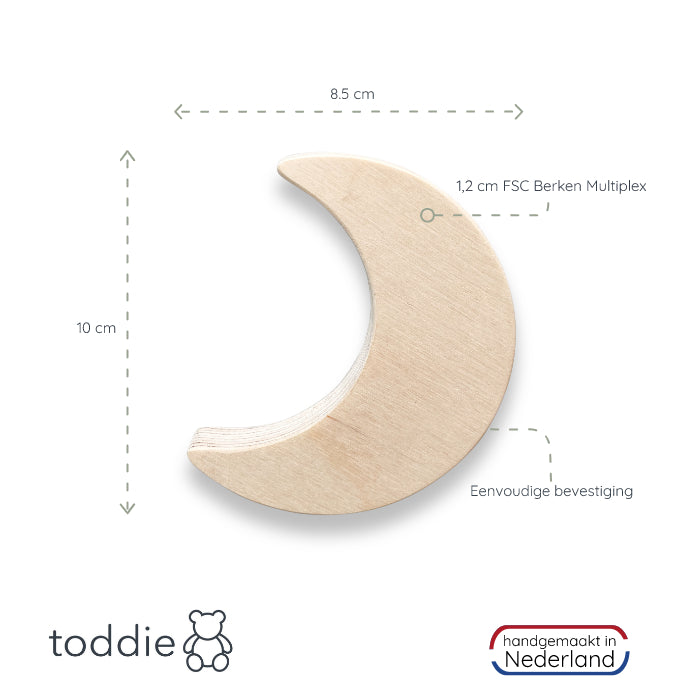 Blank houten wandhaken kinderkamer | Maan en wolk - toddie.nl