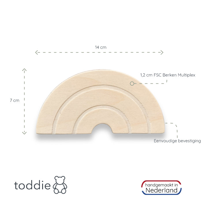 Blank houten wandhaken kinderkamer | Regenboog en hart - toddie.nl