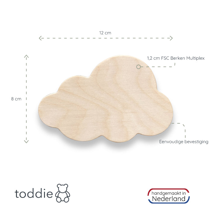 Blank houten wandhaken kinderkamer | Wolk en hart - toddie.nl