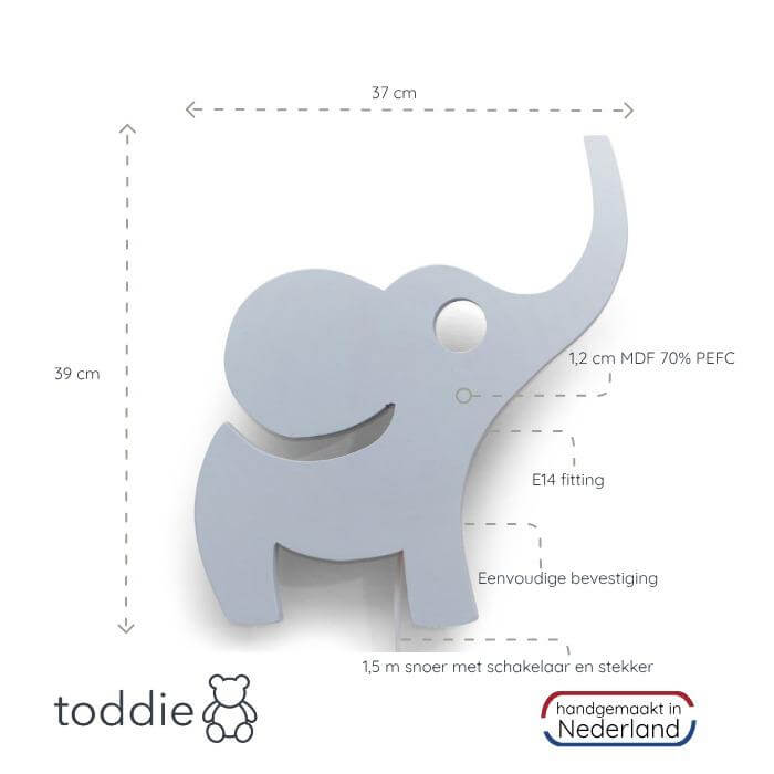 Houten wandlamp kinderkamer | Olifant - toddie.nl