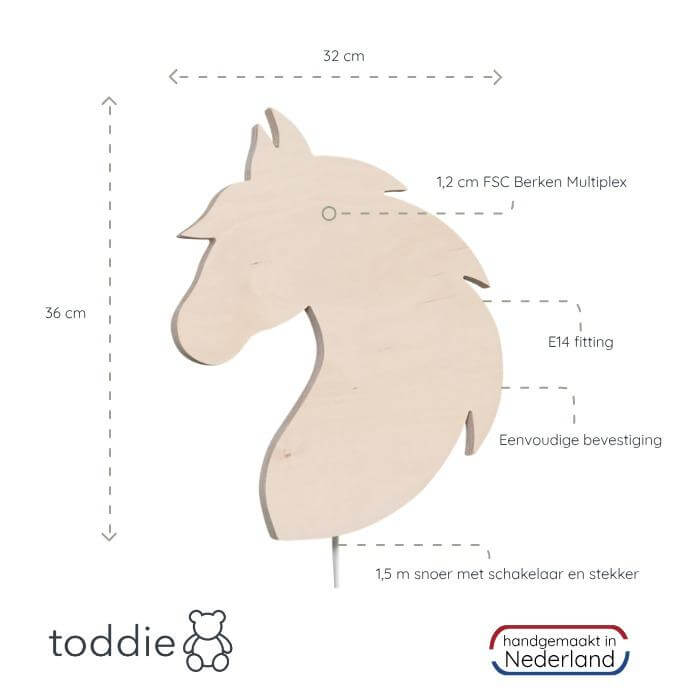 Houten wandlamp kinderkamer | Paard - multiplex - toddie.nl