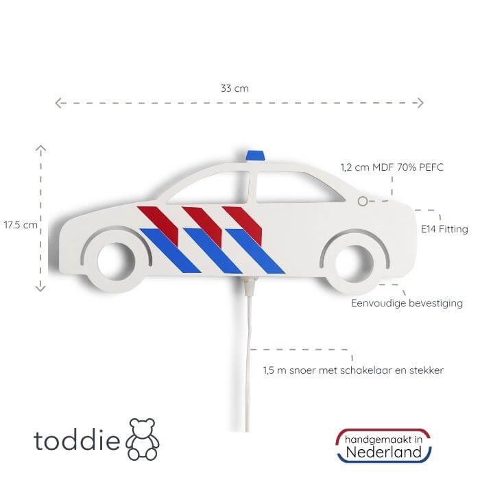 Houten wandlamp kinderkamer | Politie auto - toddie.nl