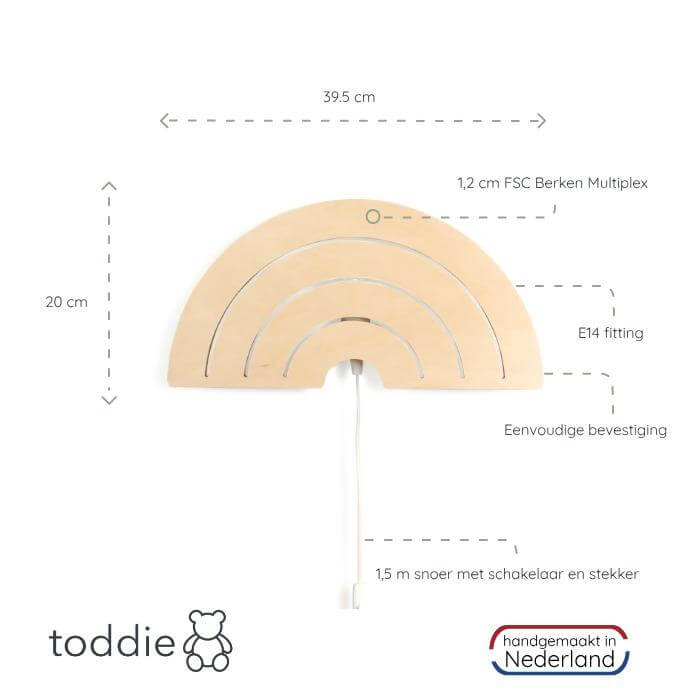 Houten wandlamp kinderkamer | Regenboog - toddie.nl