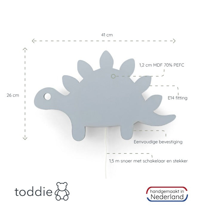 Houten wandlamp kinderkamer | Stegosaurus - toddie.nl